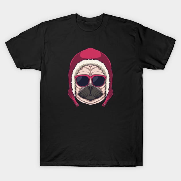 Funny Cartoon Christmas Pug Head T-Shirt by SLAG_Creative